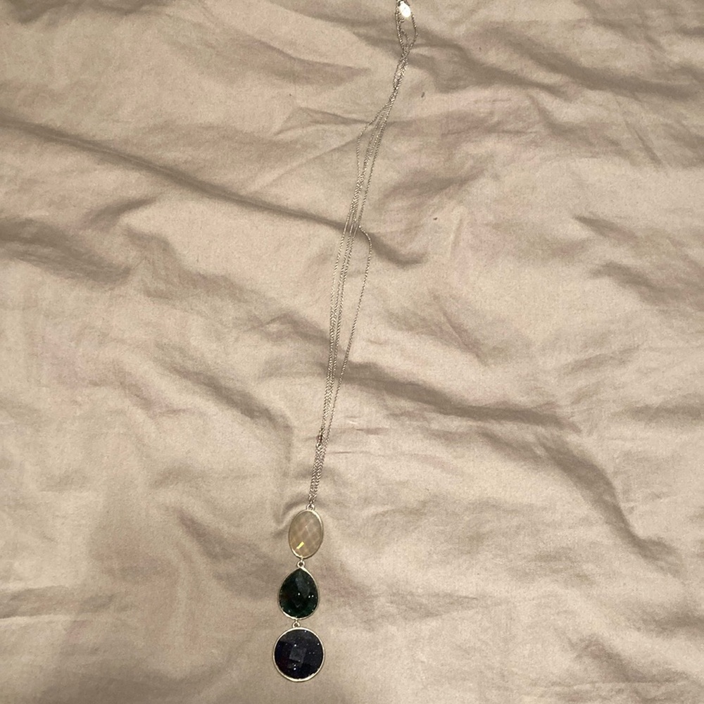Loft brand necklace, long, dangling, navy blue and gold